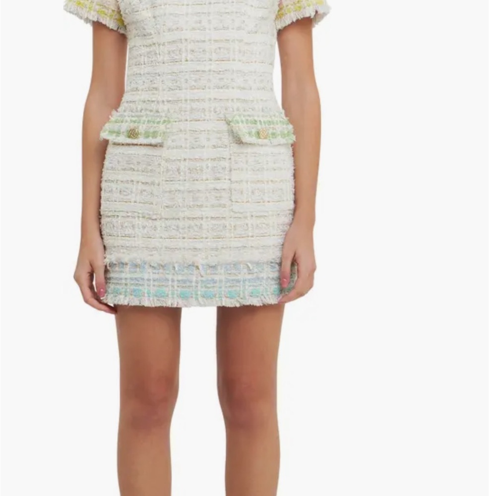 Elegant Tweed Dress in Cream and Pastel Hues